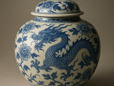 Ming-Style Blue & White Porcelain Ginger Jar