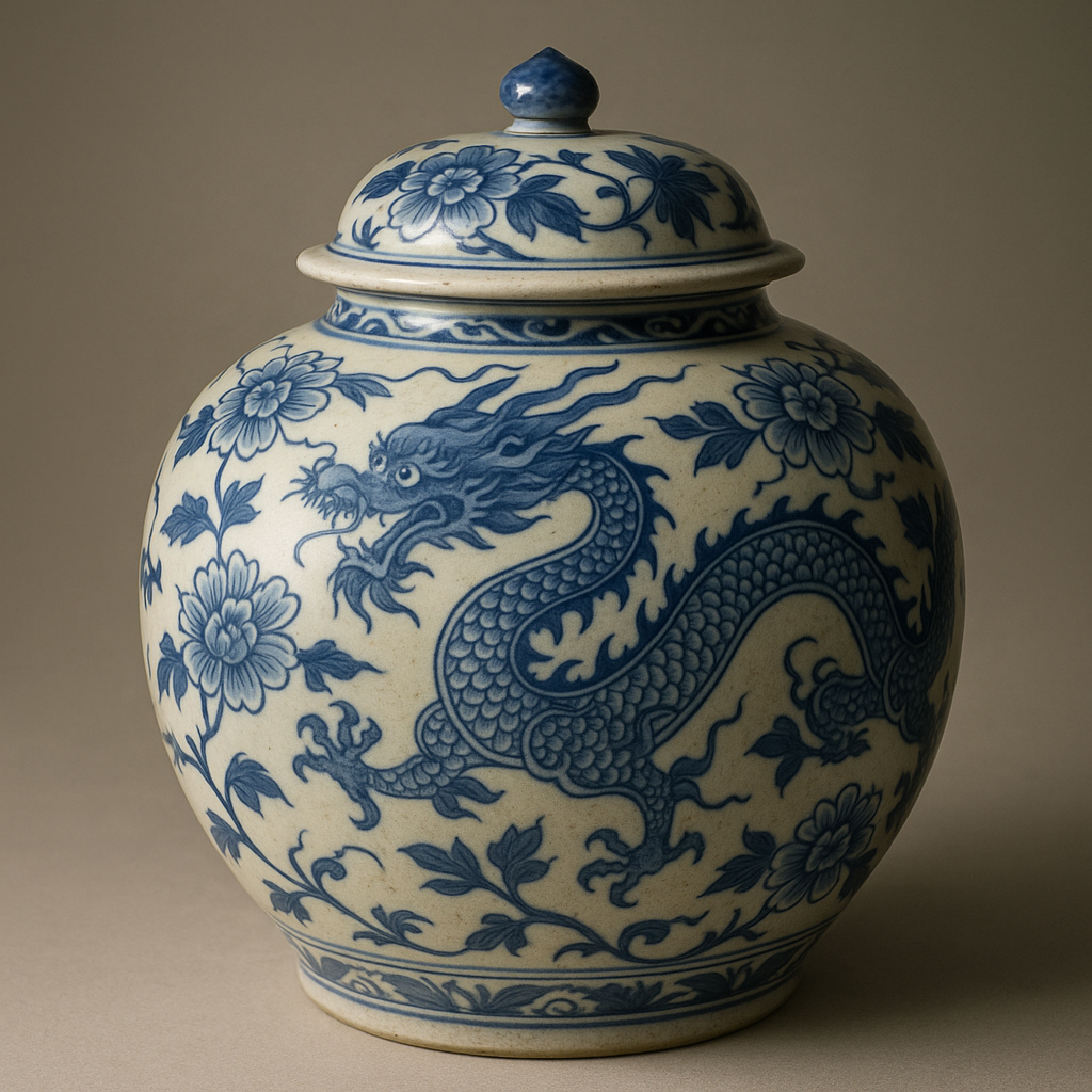 Ming-Style Blue & White Porcelain Ginger Jar
